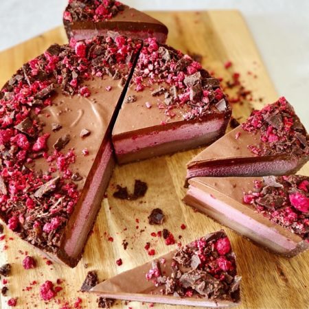 Chocolate raspberry mousse and chocolate ganache cheesecake